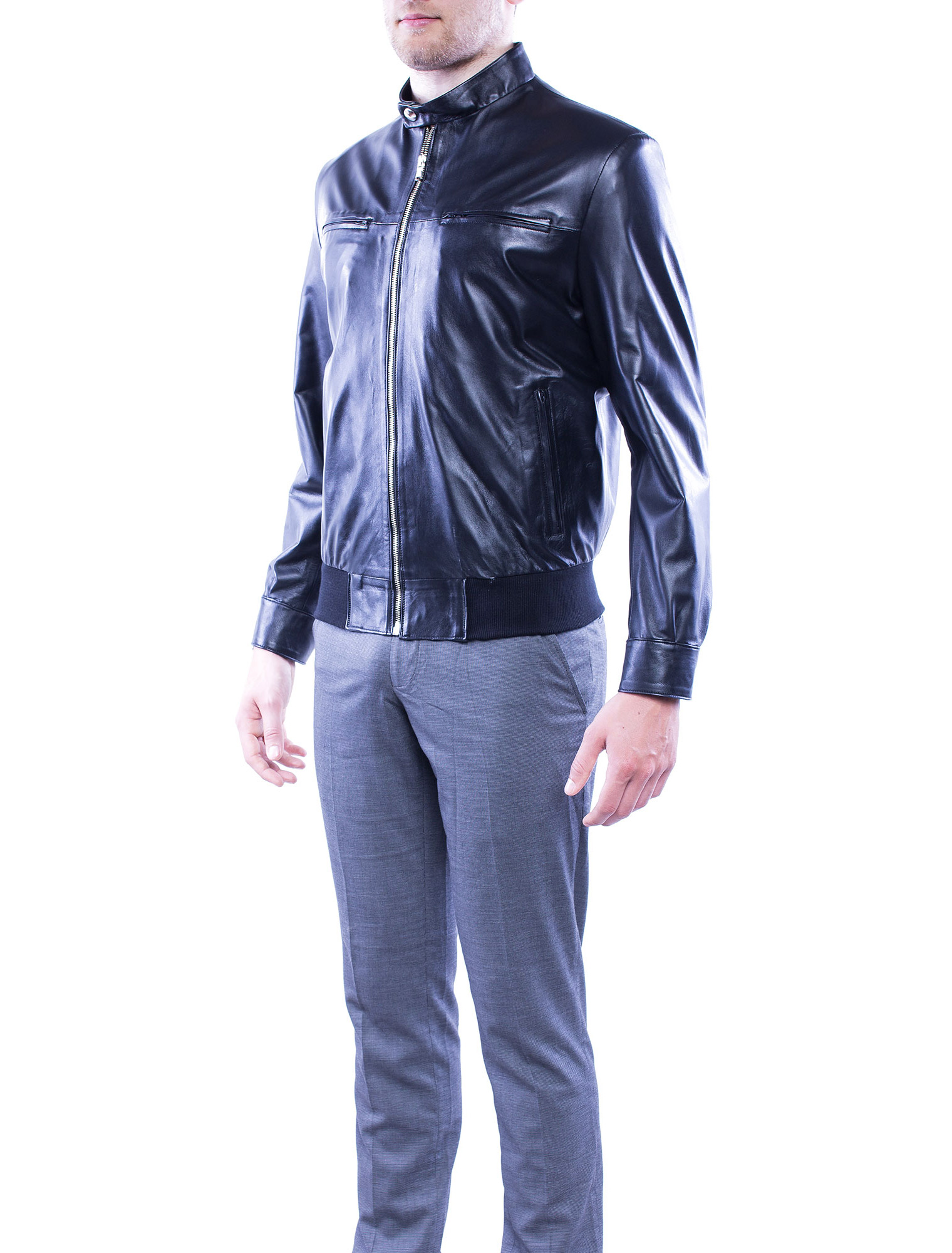 Italian Blue Leather Jacket for Men